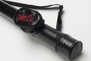 MIT cue case black, round for pool cues, 1/1, imitation leather, with shoulder strap and side bag for billiards equipment