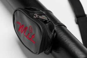 MIT cue case black, round for pool cues, 1/1, imitation leather, with shoulder strap and side bag for billiards equipment