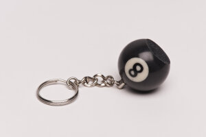 Key hanger billiard ball with integrated leather shaper,...